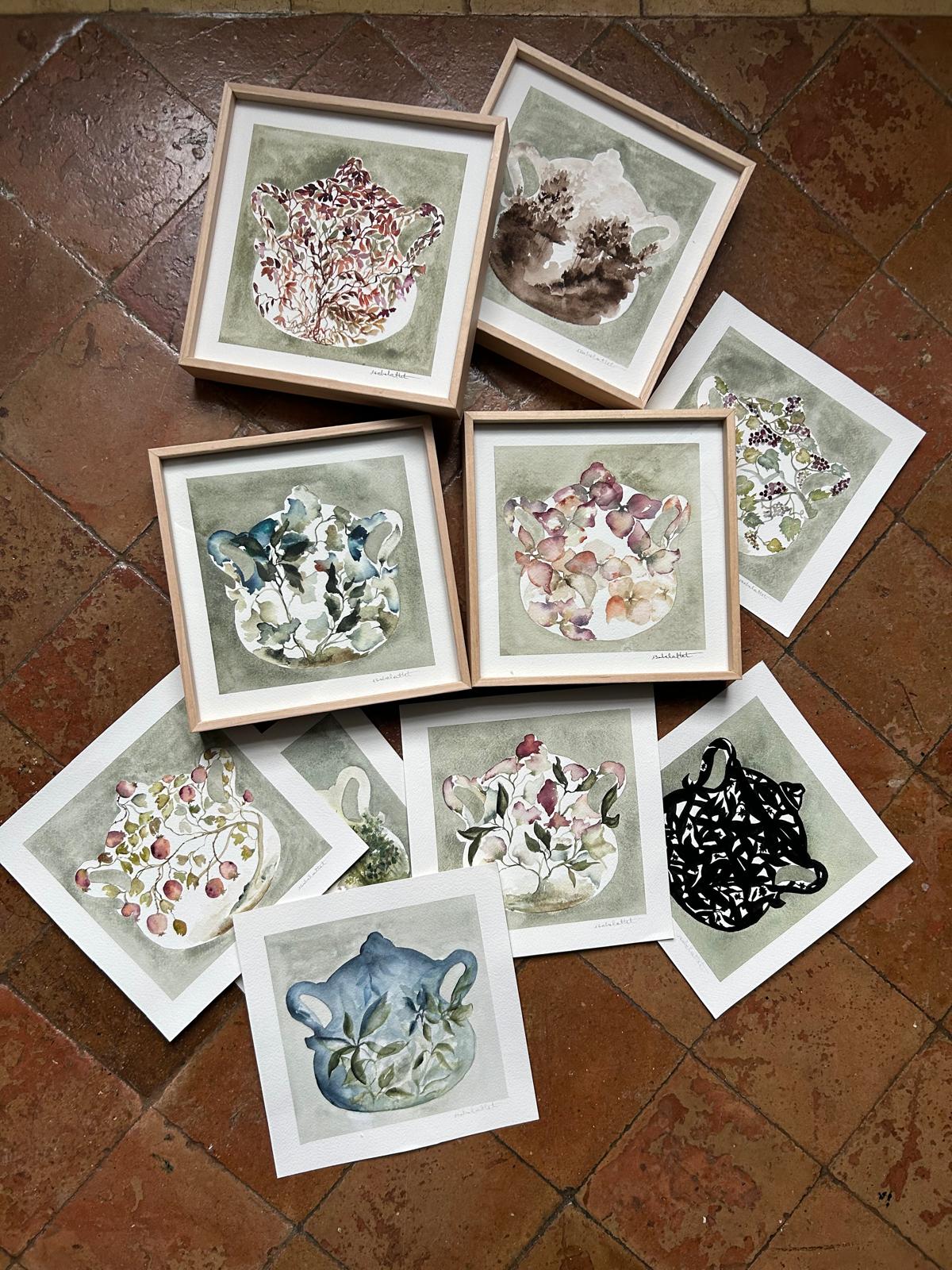 Composición de cuadros decorativos de vajillas antiguas para cocina o comedor, piezas originales