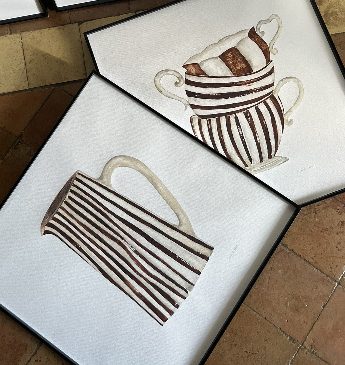 Cuadros pintados a mano en acuarela, enmarcados, ideales para cocina
