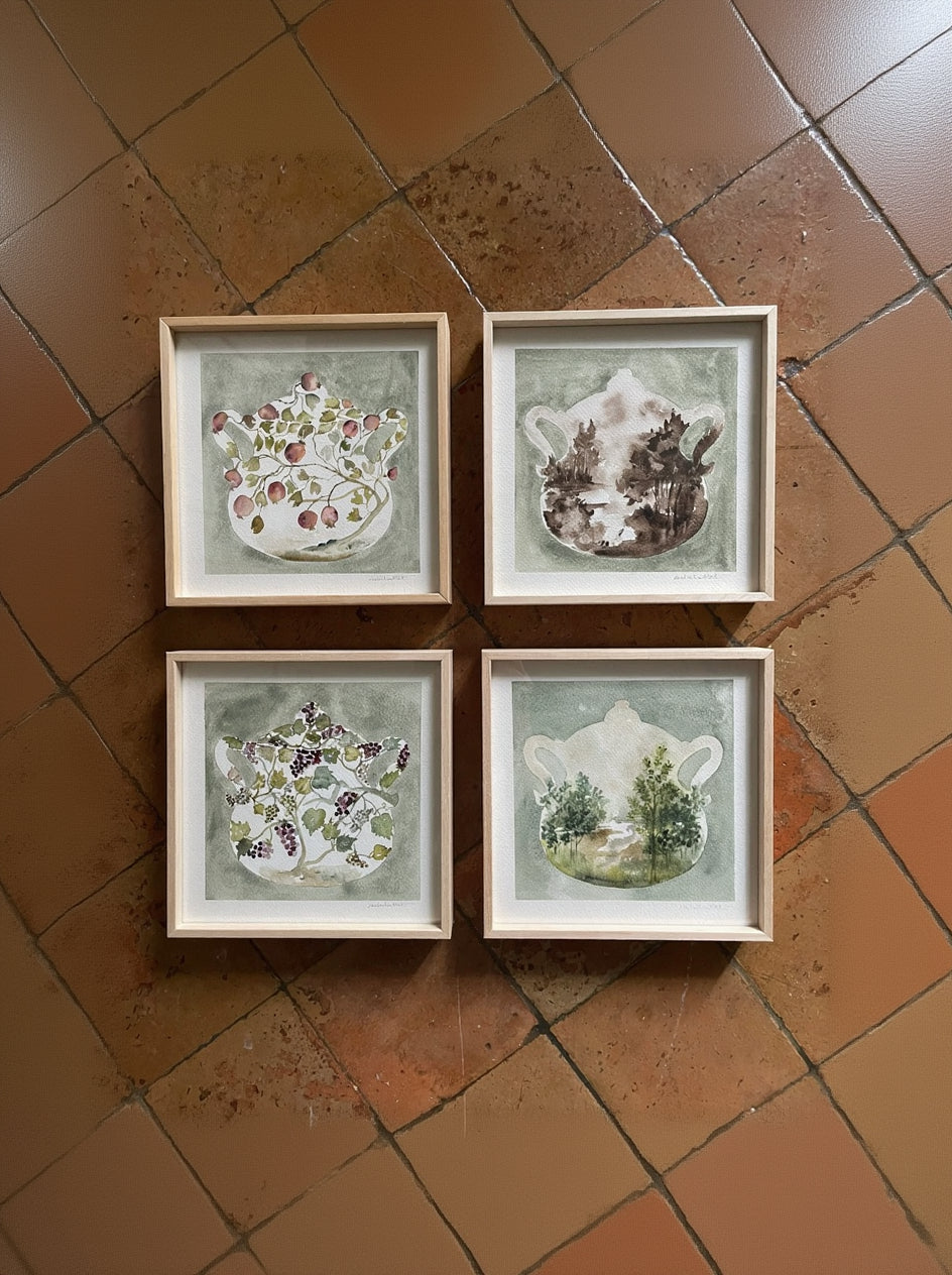 Composición de cuatro cuadros originales pensados para decorar un rincón de la cocina o el comedor