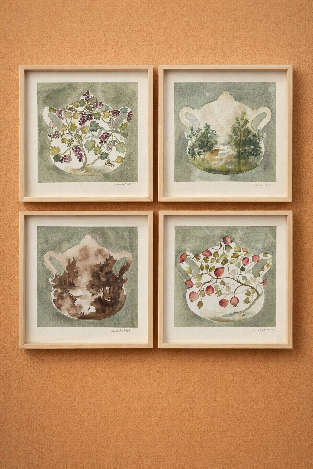Composición cuadros sobre pared con color para la cocina