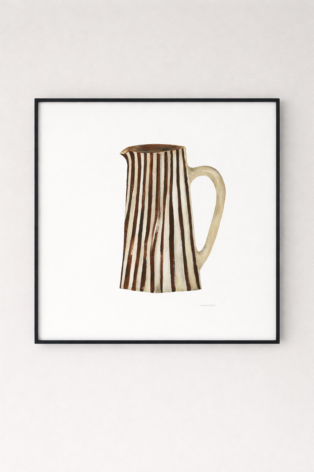 Cuadro en acuarela con jarra en tonos tierra, enmarcado, ideal para cocina. Medida 50x50cm