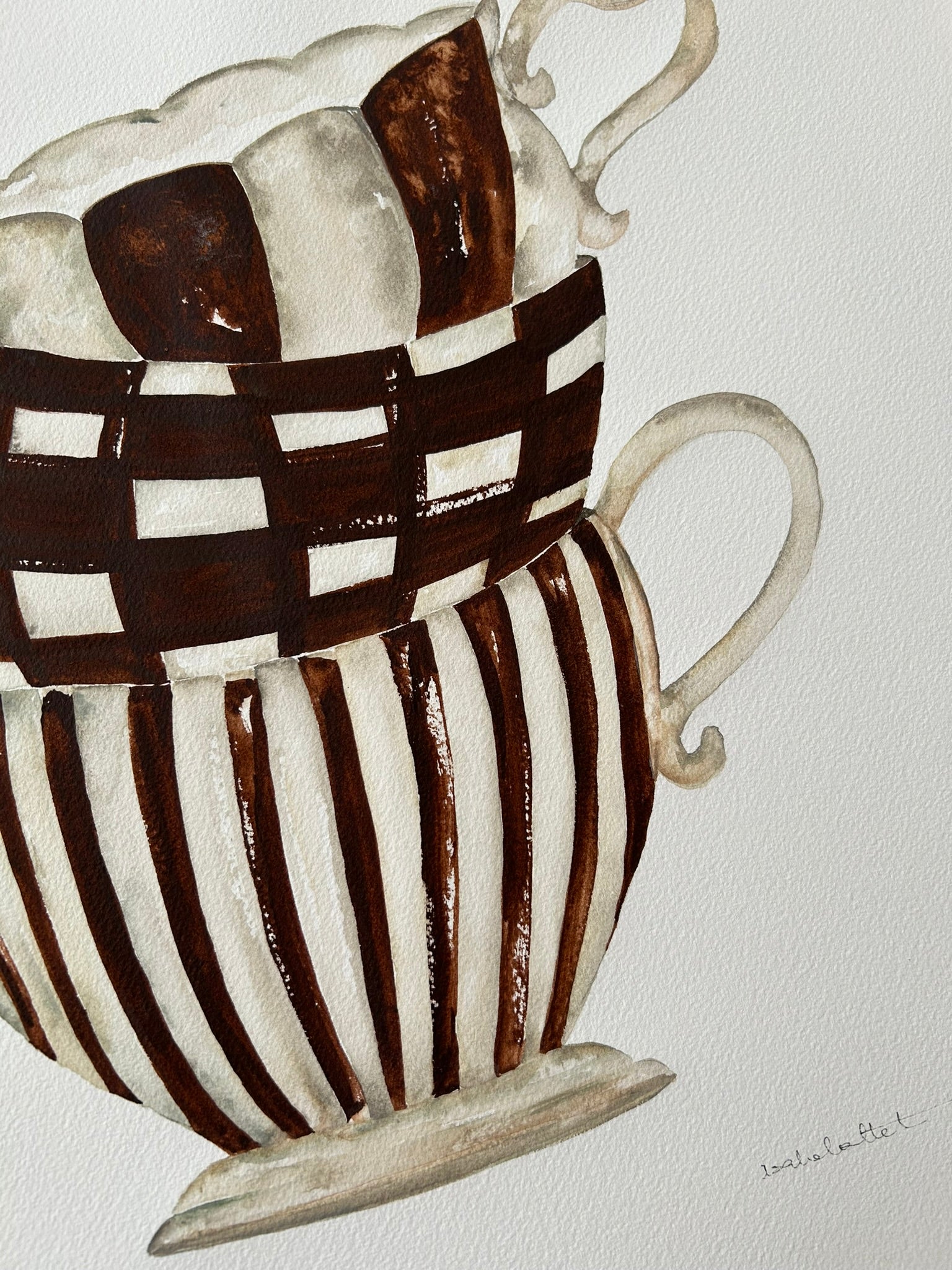 Textura del papel de acuarela con dibujo de tazas