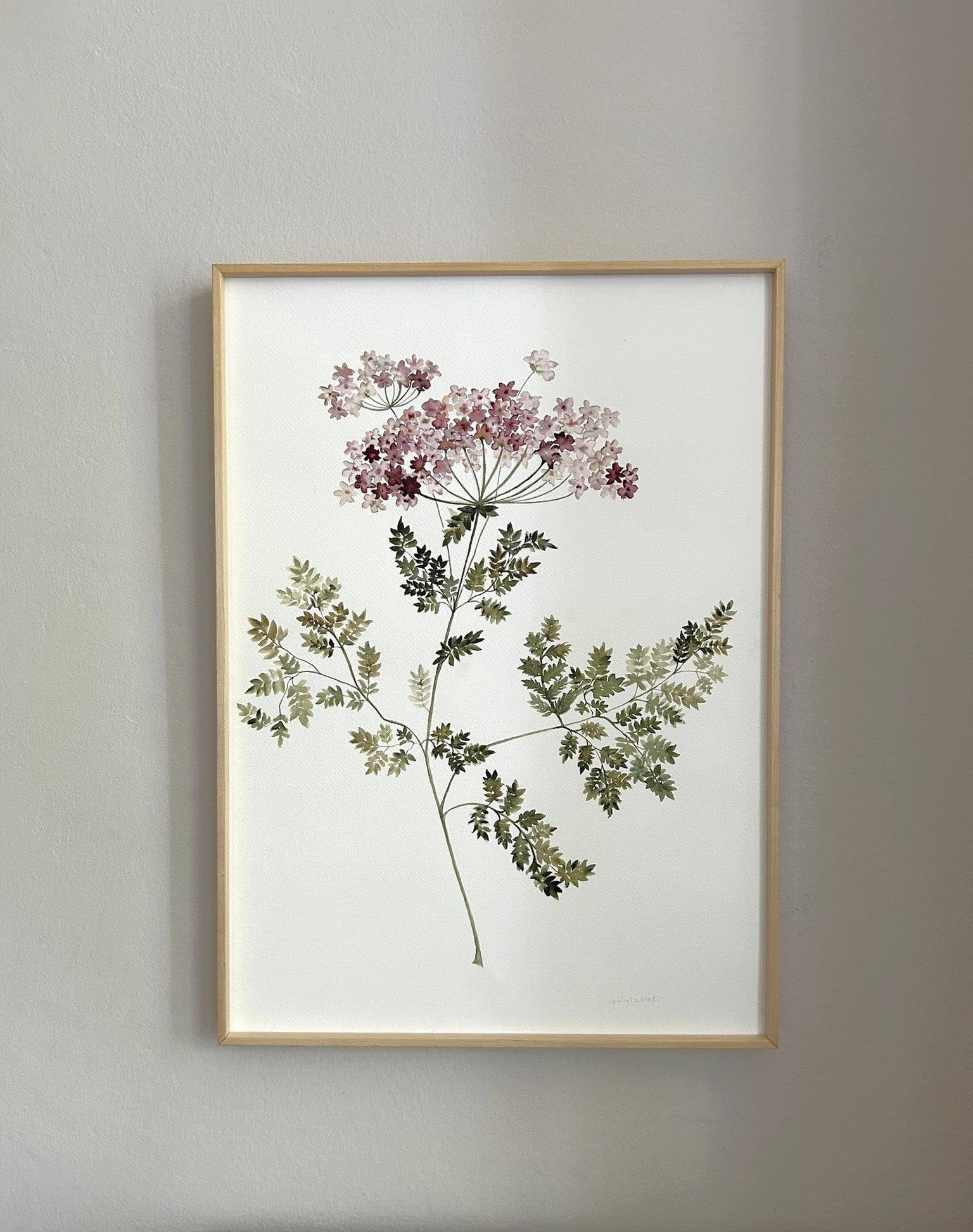 Cuadro botánico decorativo para decorar dormitorios, estilo revista El Mueble. Obra original de Isabel Altet, pintada con acuarela