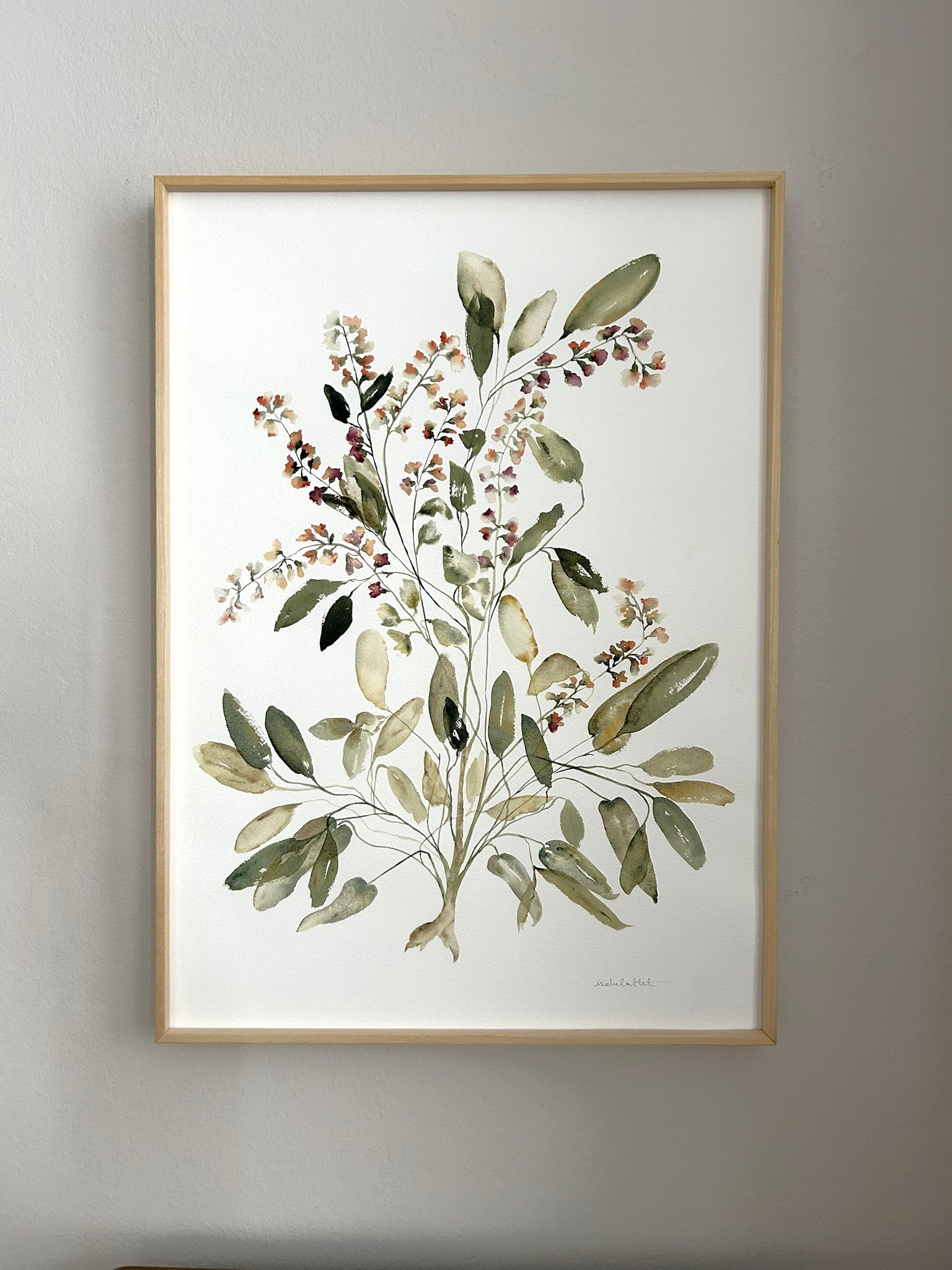 Cuadro botánico para casa o apartamento de estilo rústico o nórdico, obra original pintada a mano en acuarela