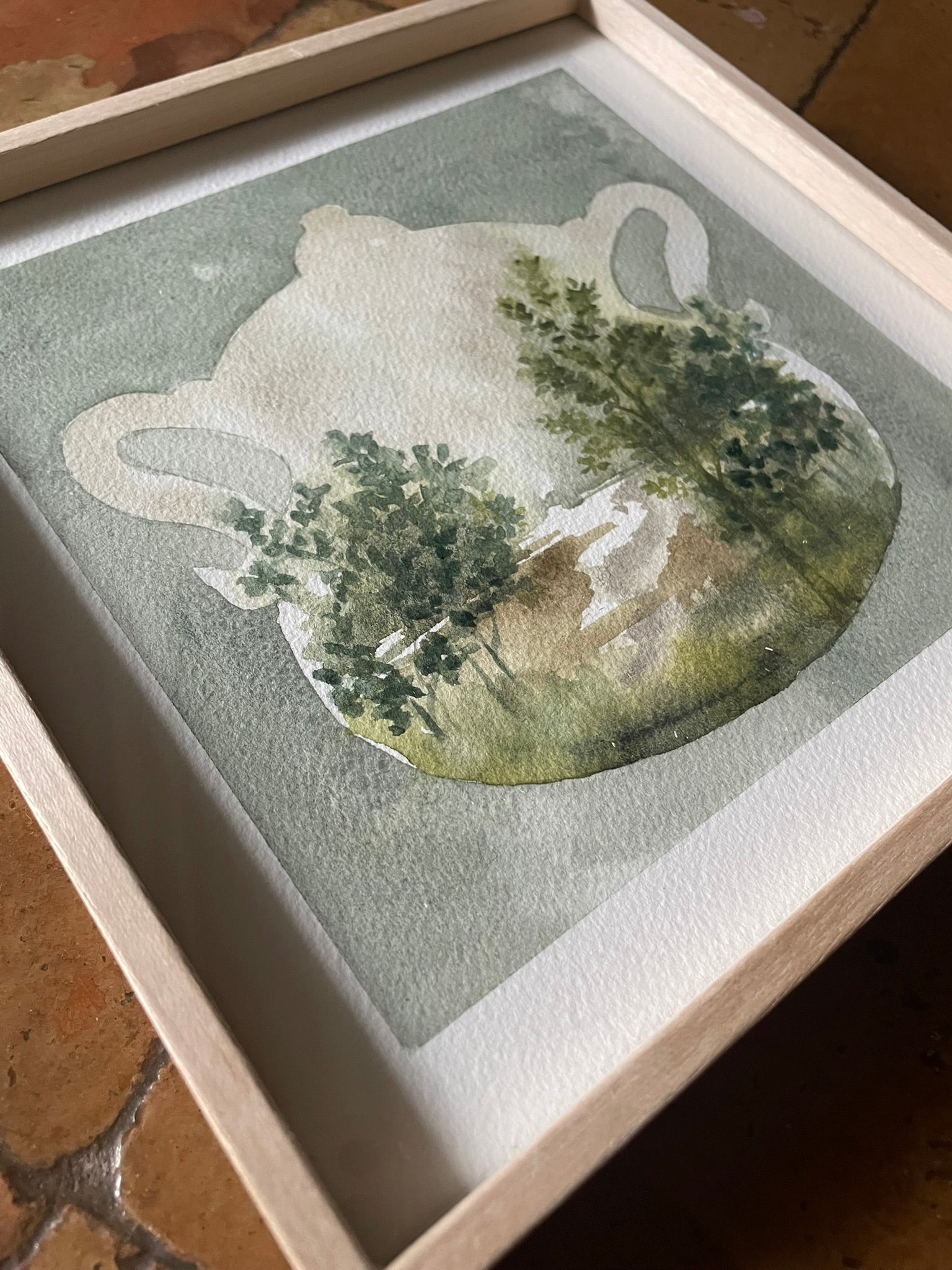 Detalle cuadro decorativo de una sopera pintado a mano para rincon comedor o cocina