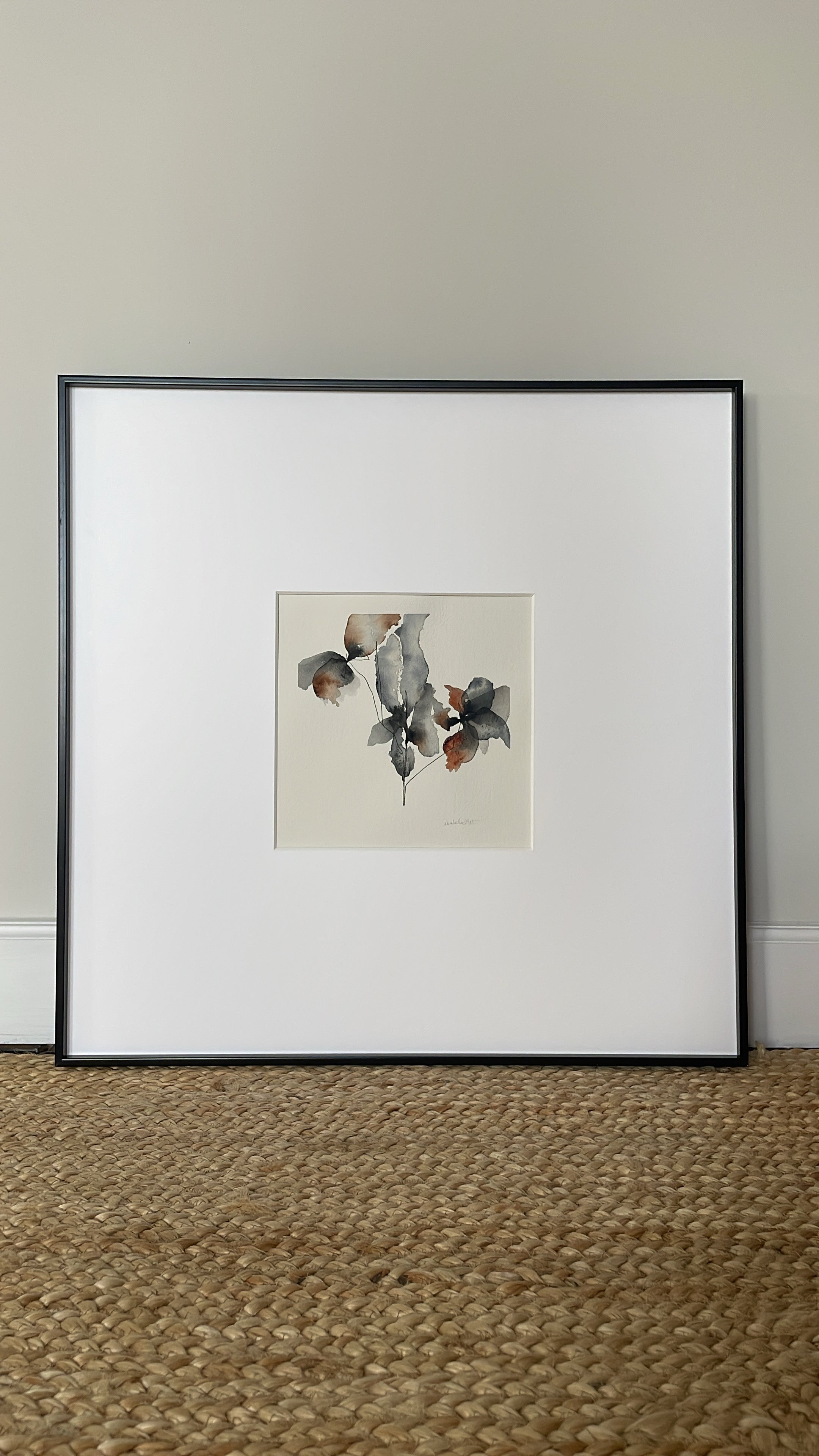 Cuadro hecho a mano en acuarela en tonos caldera y gris, pensado para decorar el salon, pasillo, entrada o habitación