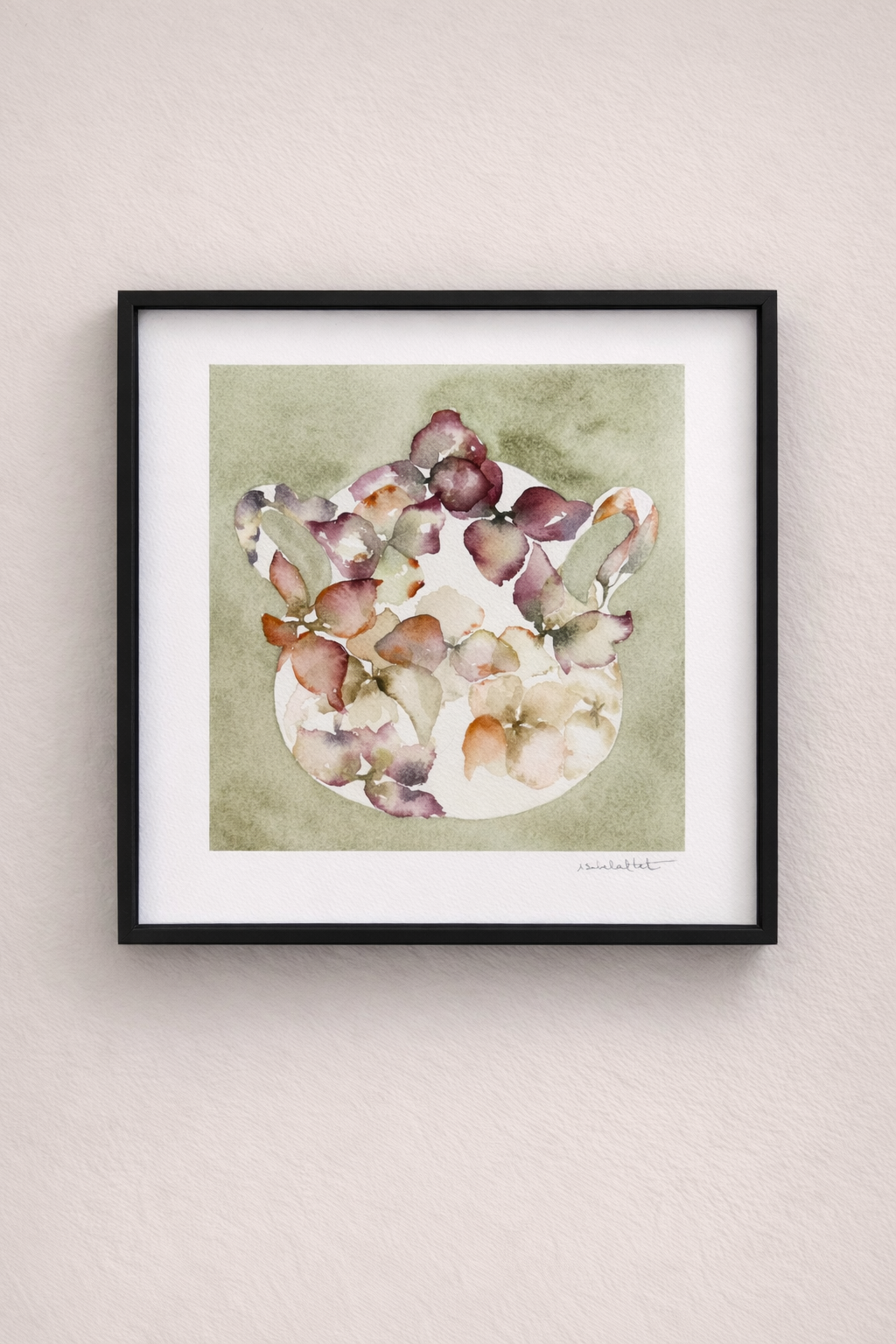 Pintura original en acuarela de una tetera con flores en tonos alegres para la cocina o el comedor