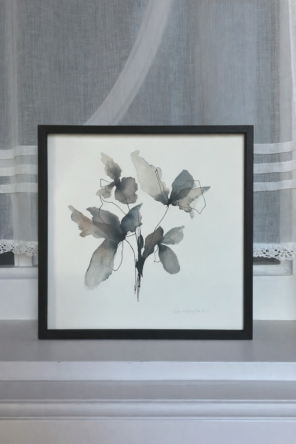 Cuadro decorativo pequeño para estantería o rincones en tonos grises, hecho a mano