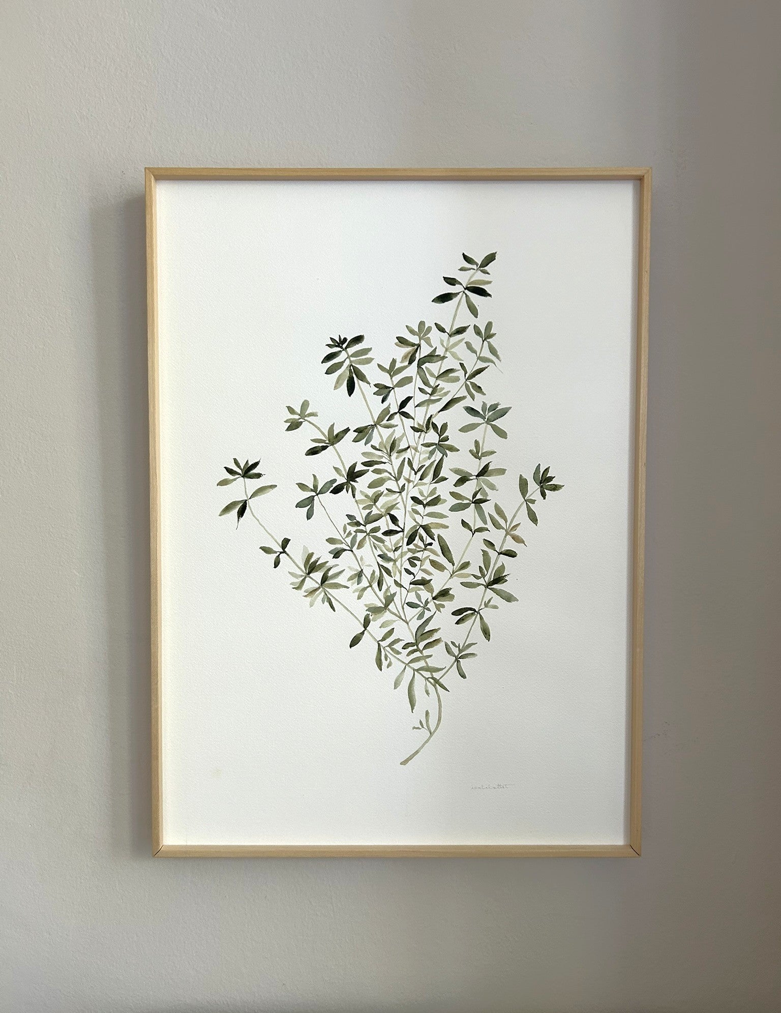 Cuadro para decorar, salón, dormitorio o cocina, pintado a mano, de motivos botánicos. Hojas en verde, pintadas en acuarela por Isabel Altet