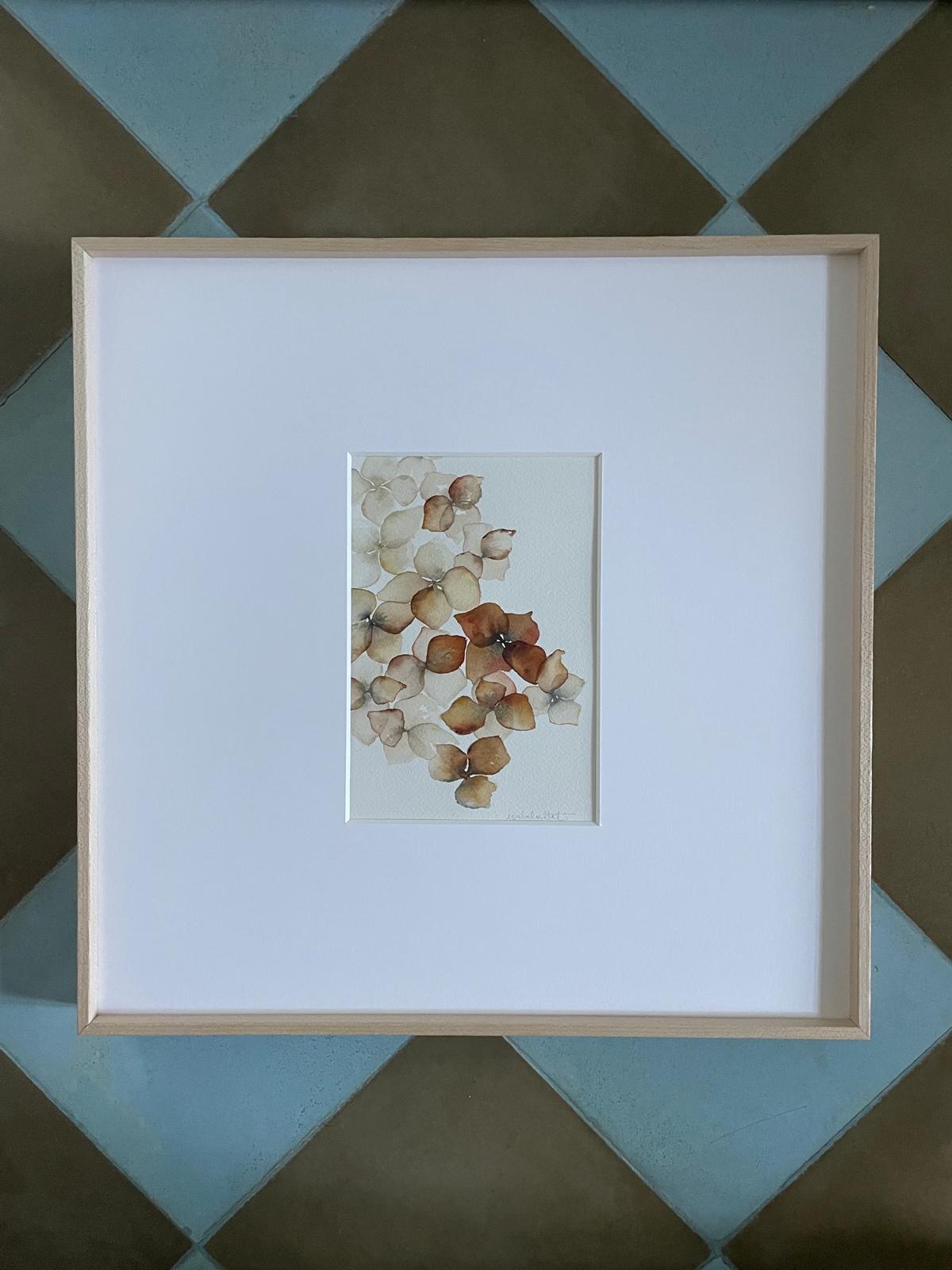 Cuadro original pétalos hortensia de tonos anaranjados para dormitorio, salón o pasillo