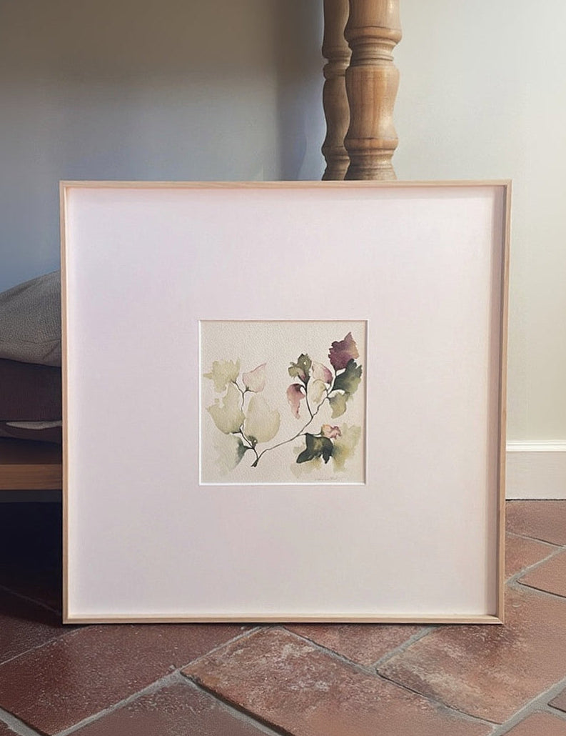 Cuadro decorativo obra original para salón, dormitorio, entrada o pasillo. Cuadro floral en tonos verdes, malvas y rosados