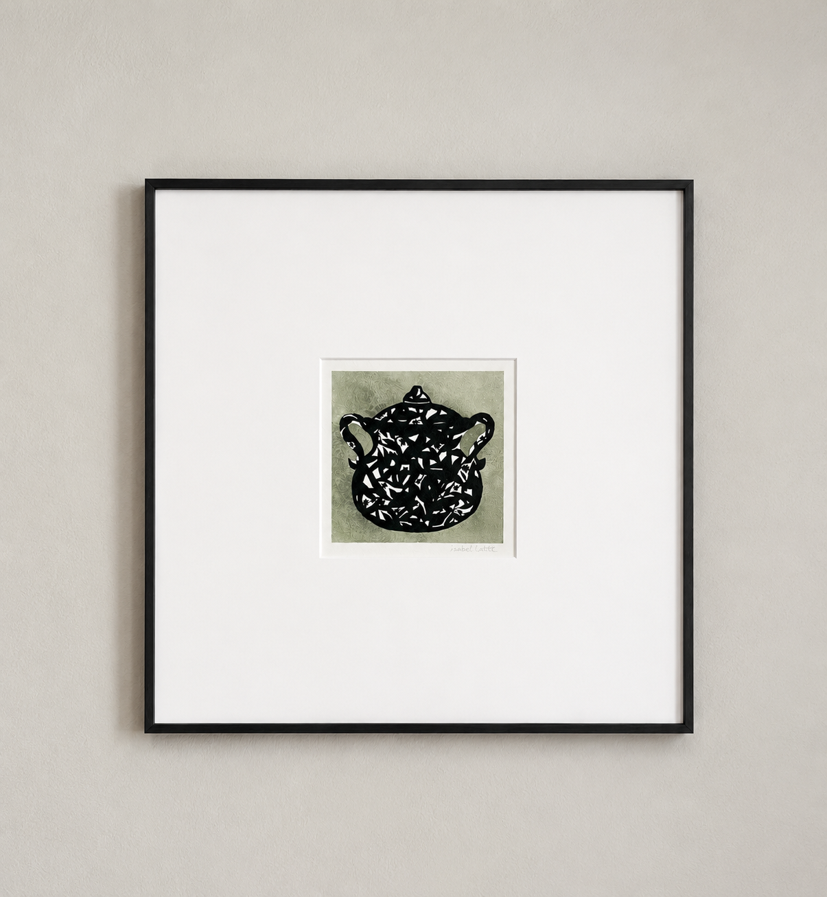 Cuadro original de Isabel Altet para cocina o comedor colgado en la pared. Marco en negro