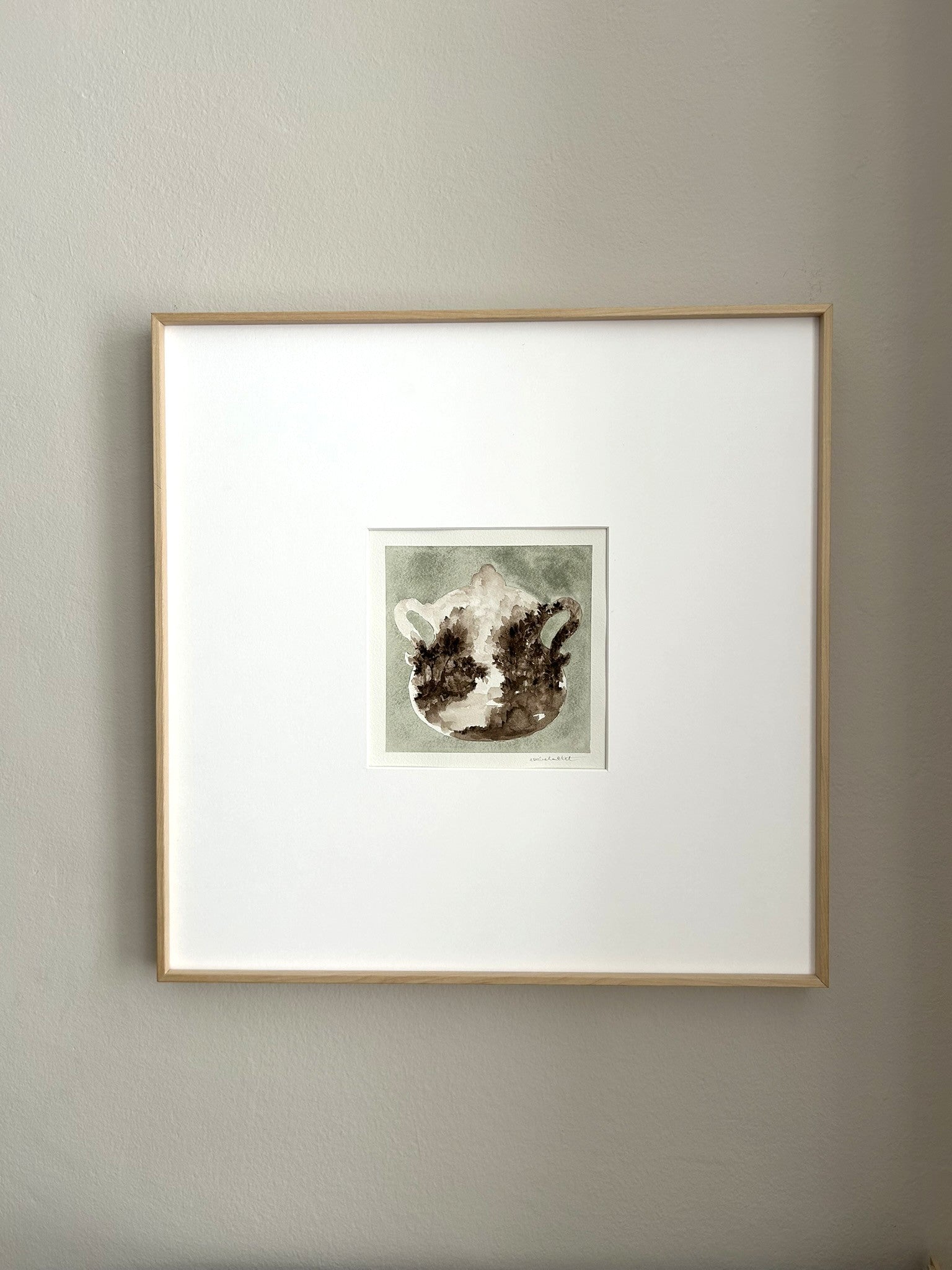 Cuadro decorativo para cocina o comedor de una sopera antigua en tonos verdes y marrones