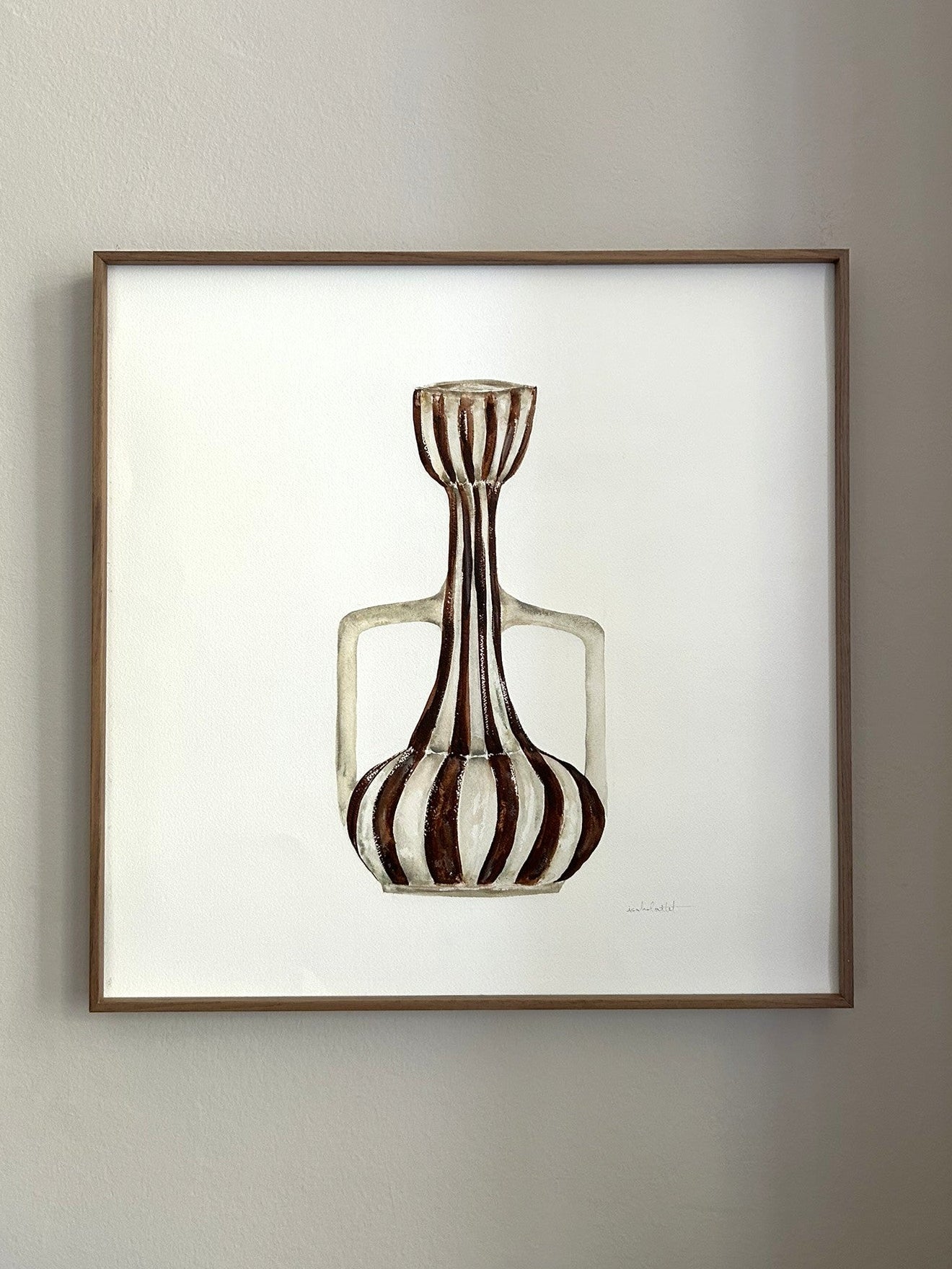 Cuadro decorativo para cocina de una pieza pintada a mano por tonos marrones, a rallas, estilo vajilla de Cristina Oria. Pintada con acuarela por la artista Isabel Altet