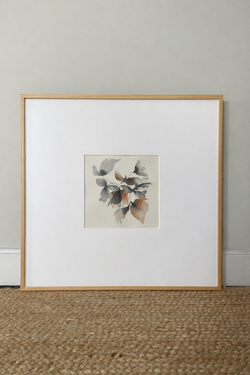 Cuadro enmarcado en madera natural de 50x50cm con dibujo otoñal