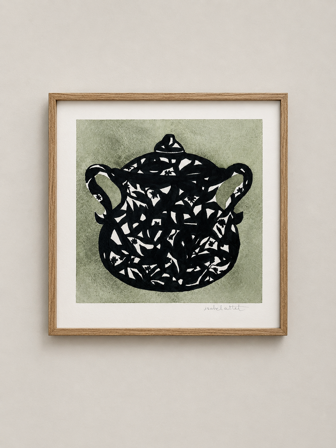 Cuadro decorativo pintado en acuarela y tinta negra para cocinas sofisticadas. Marco en negro