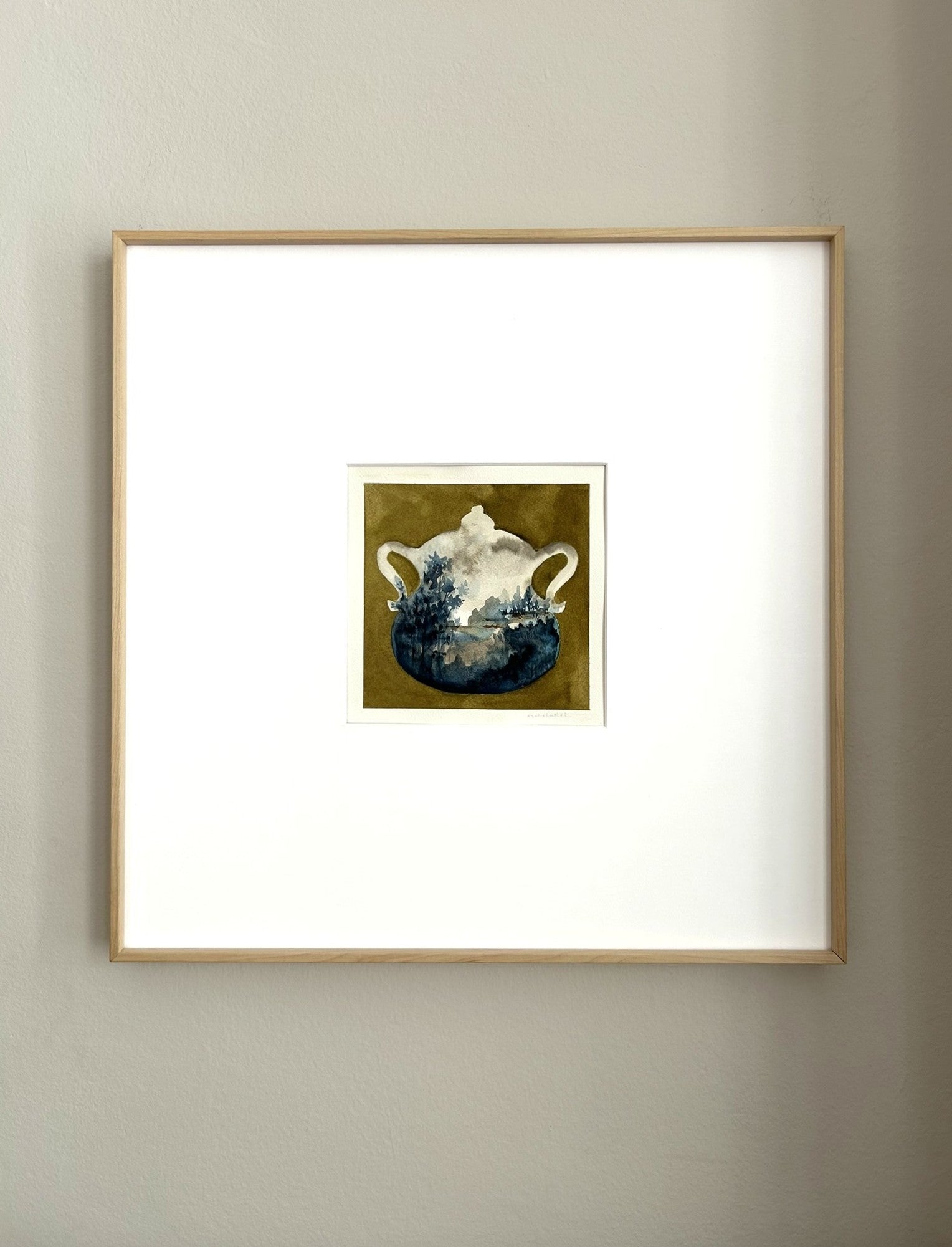 Cuadro original de sopera para cocina o comedor en color ocre y azul cobalto