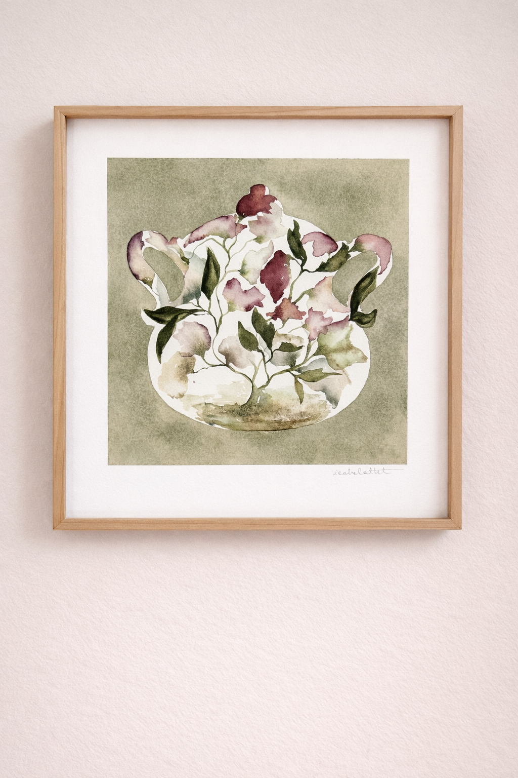 Cuadro original tetera floral pintada en acuarela de Isabel Altet