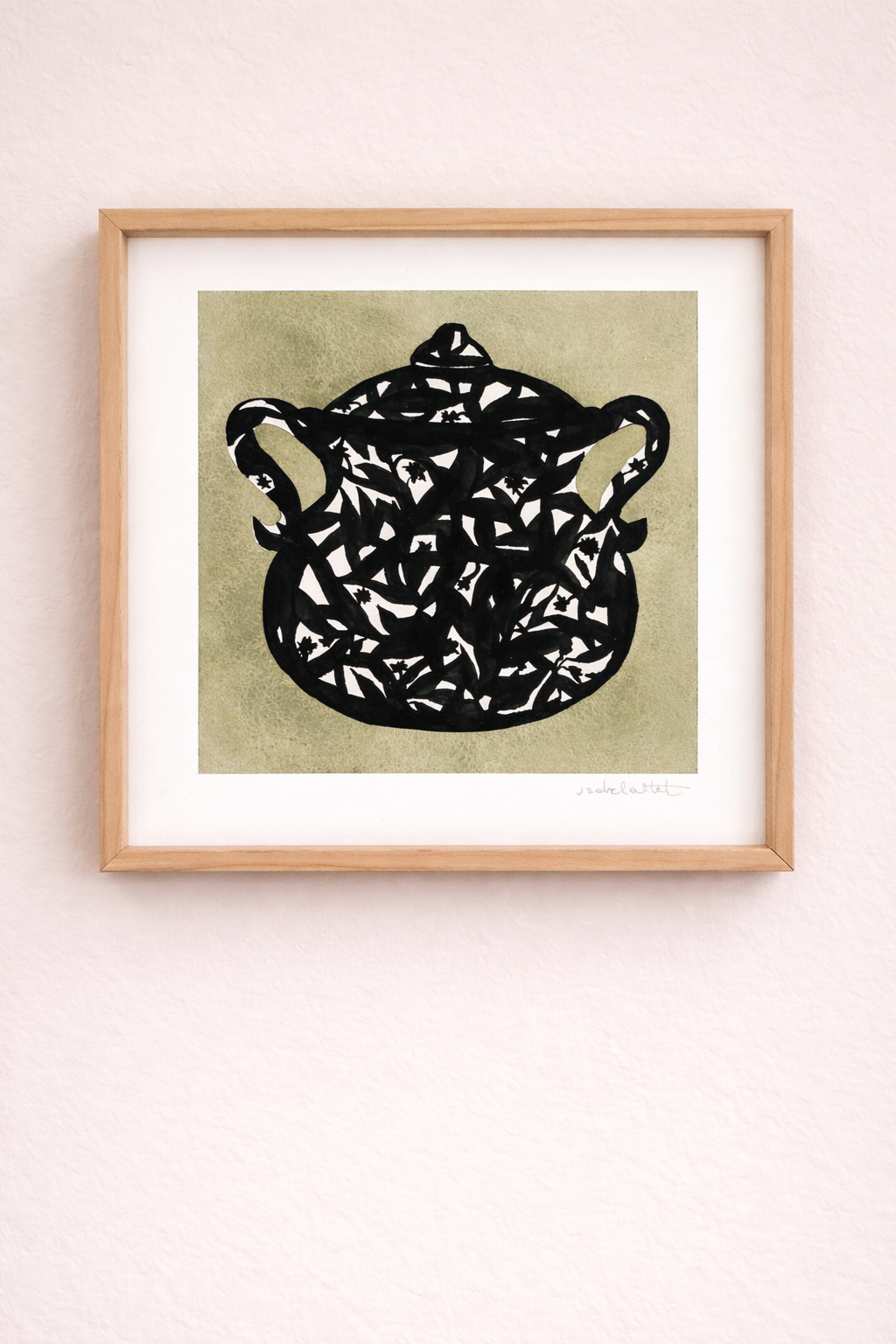 Cuadro decorativo pintado en acuarela y tinta negra para cocinas sofisticadas