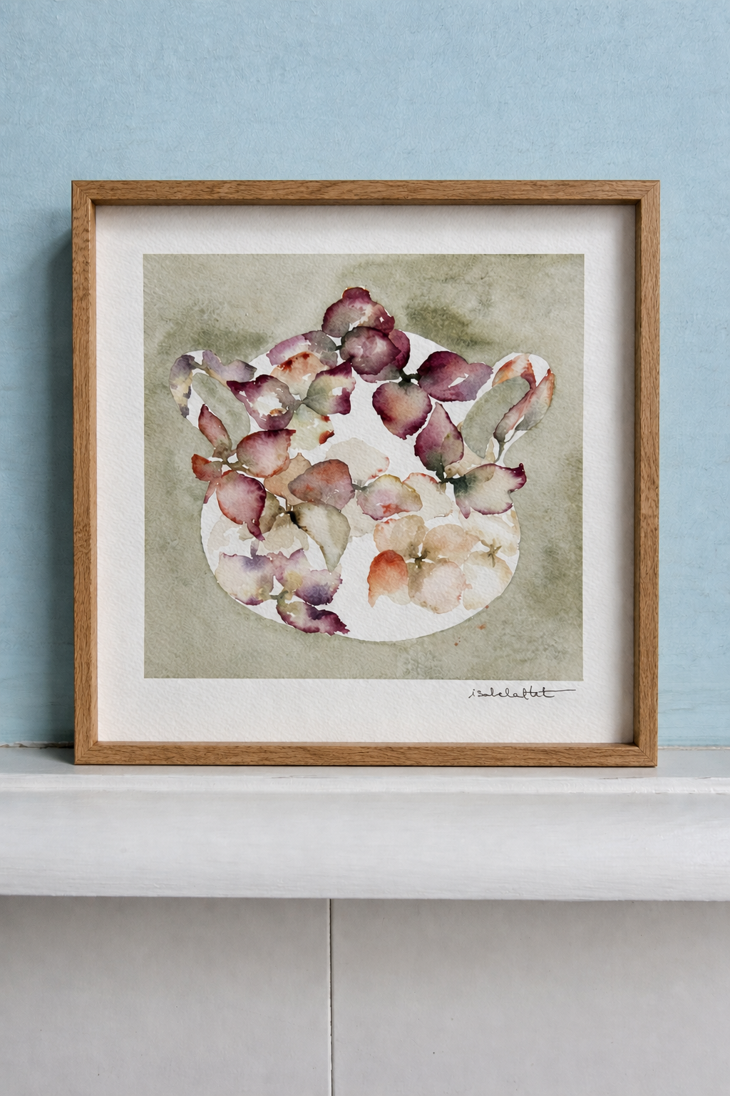 Pintura original en acuarela de una sopera con flores en tonos alegres para la cocina o el comedor