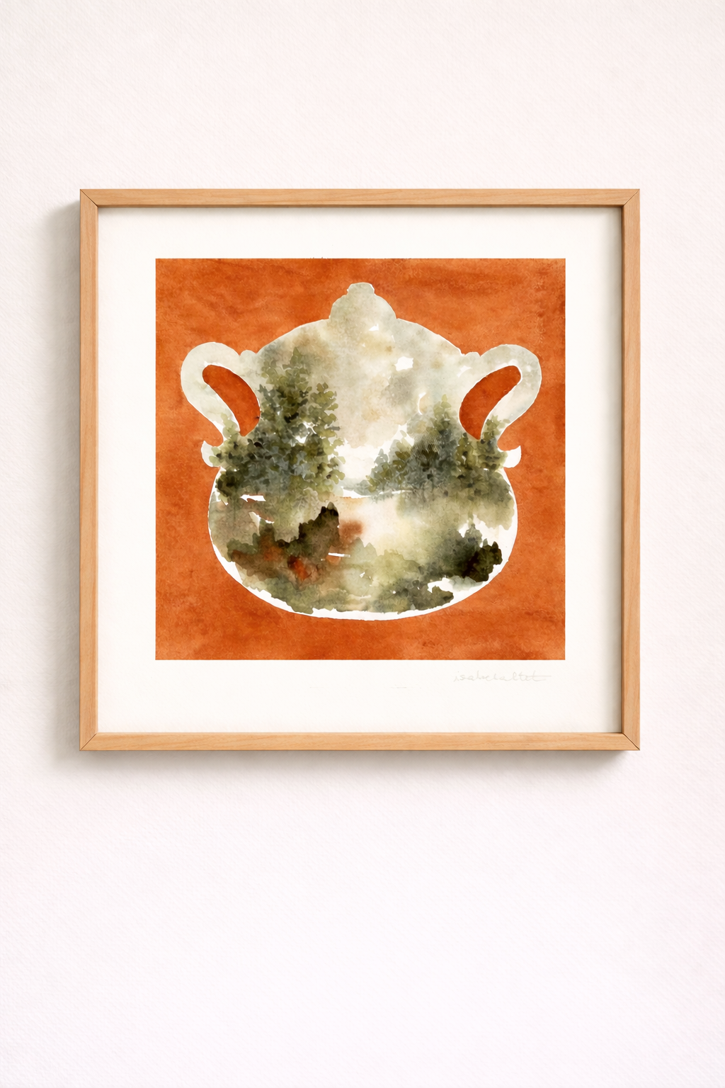 Cuadro decorativo pintado a mano para cocina o comedor en color naranja y verde