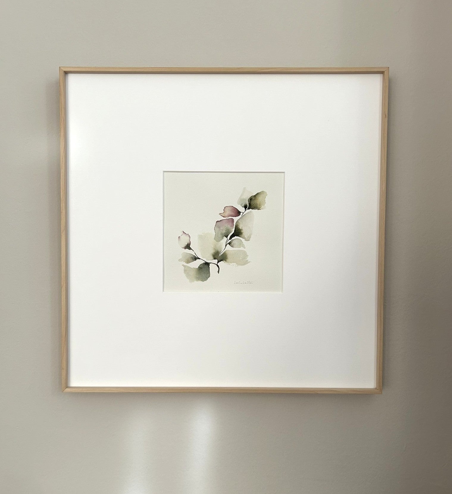Cuadro romántico para dormitorio, obra de tonos suaves, verdes y malvas, obra original de Isabel Altet