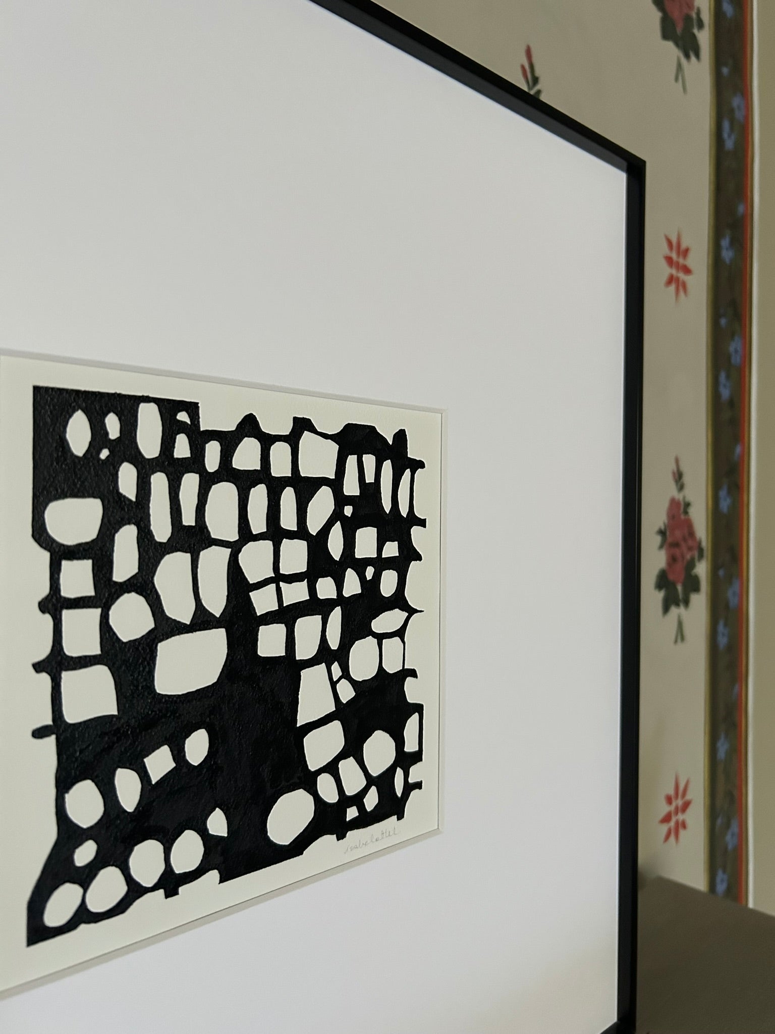 Cuadro abstracto minimalista pintado a mano con tinta negra