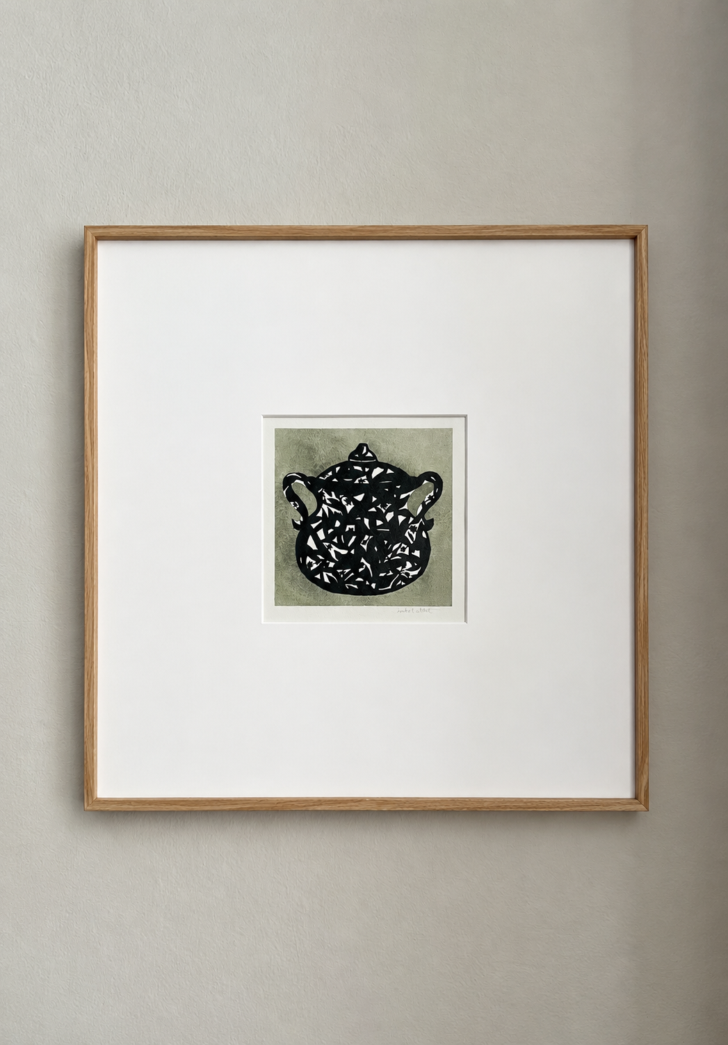 Cuadro original de Isabel Altet para cocina o comedor colgado en la pared. Marco en roble