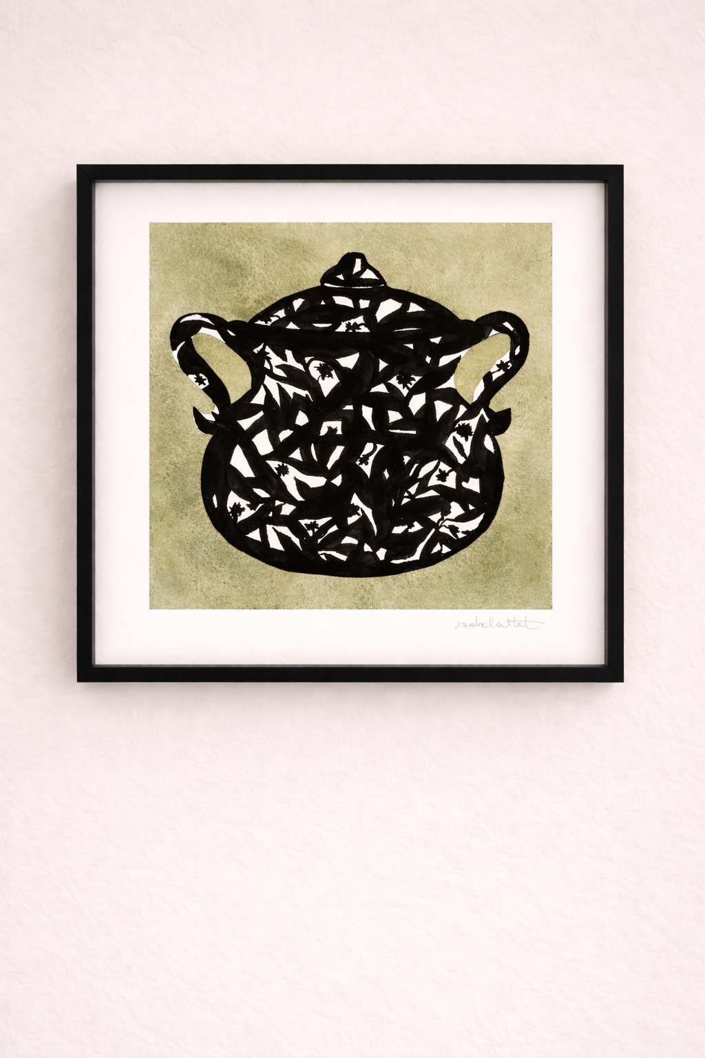 Pintura original pintada en acuarela y tinta negra para comedor o cocina sofisticada