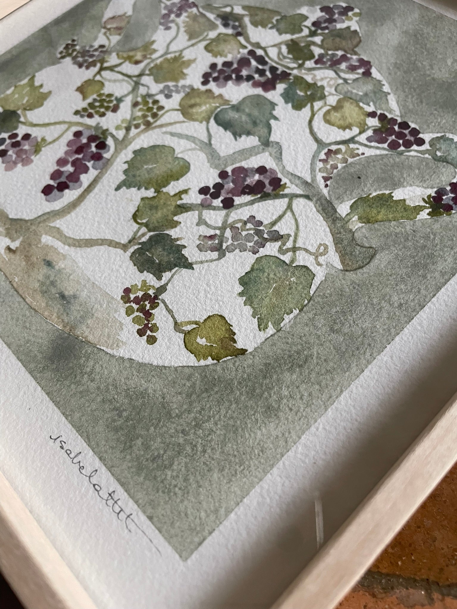 Detalle dibujo pintado a mano de cuadro con viñedo para cocina o comedor