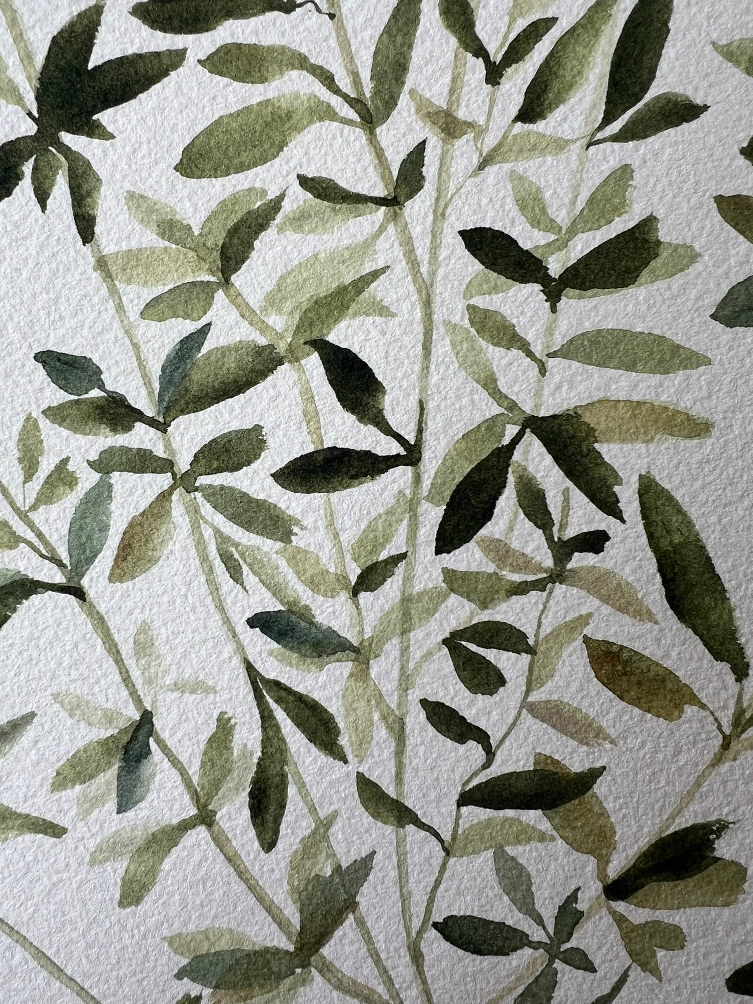 Detalle dibujo de cuadro decorativo botánico, sencillo, de tonos verdes