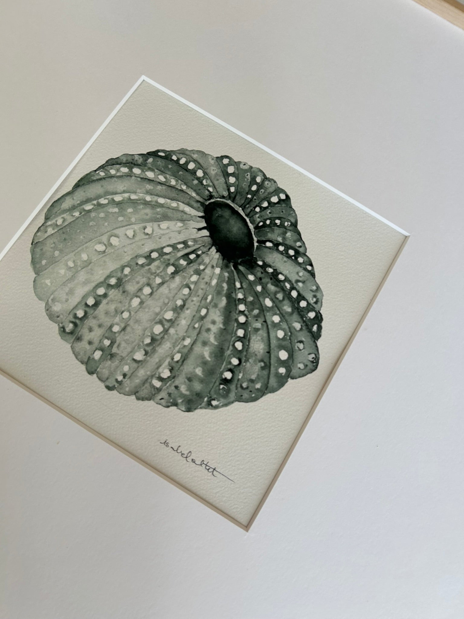 Dibujo erizo en tonos azules pintado a mano por la artista Isabel Altet, para casa o apartamento de playa. Puedes colgarlo en el salón, en un dormitorio, en una entrada, pasillo, baño...es muy versatil