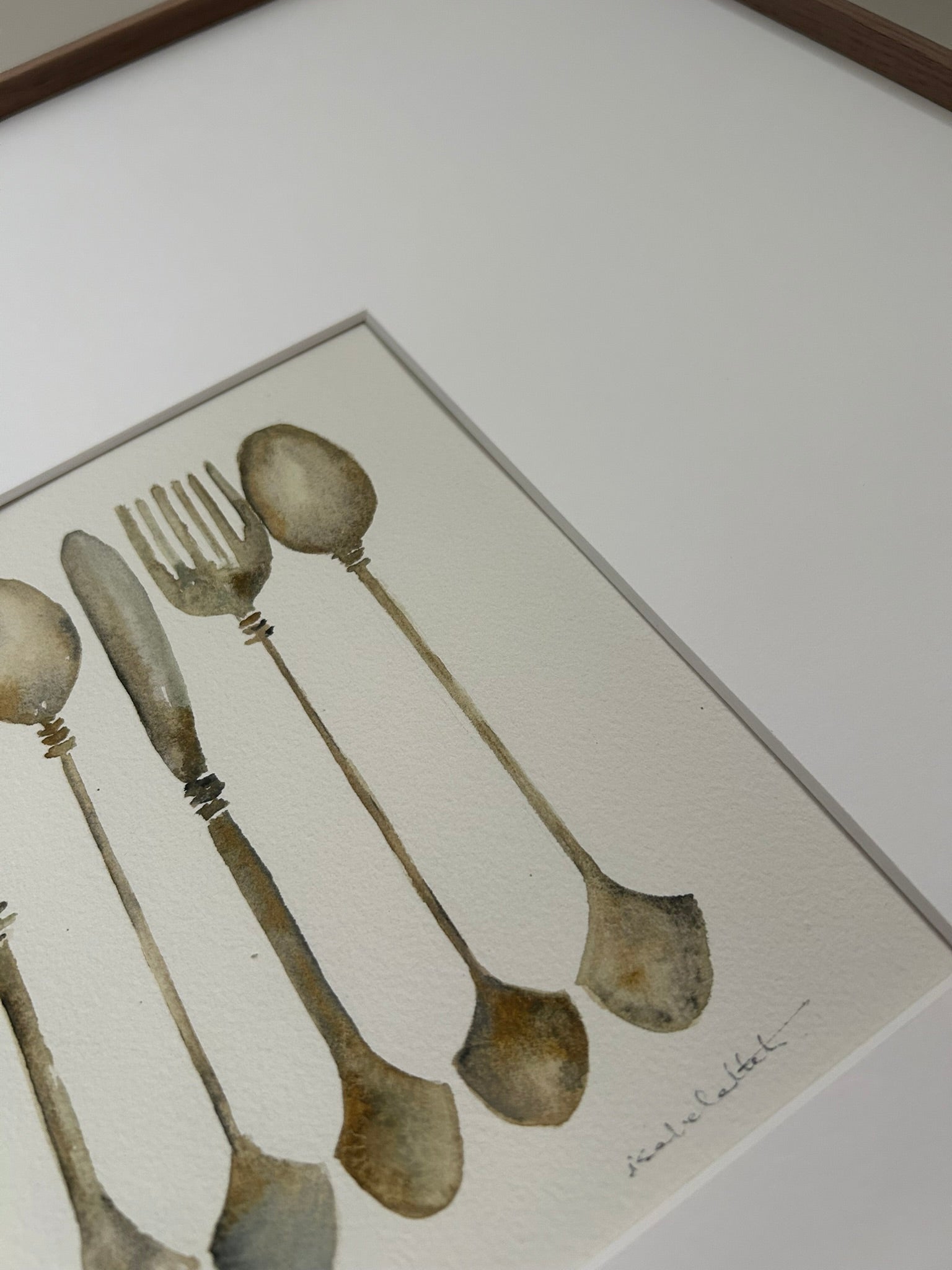 Detalle pintura y paspartú de un cuadro original de Isabel Altet para decorar la cocina o el comedor