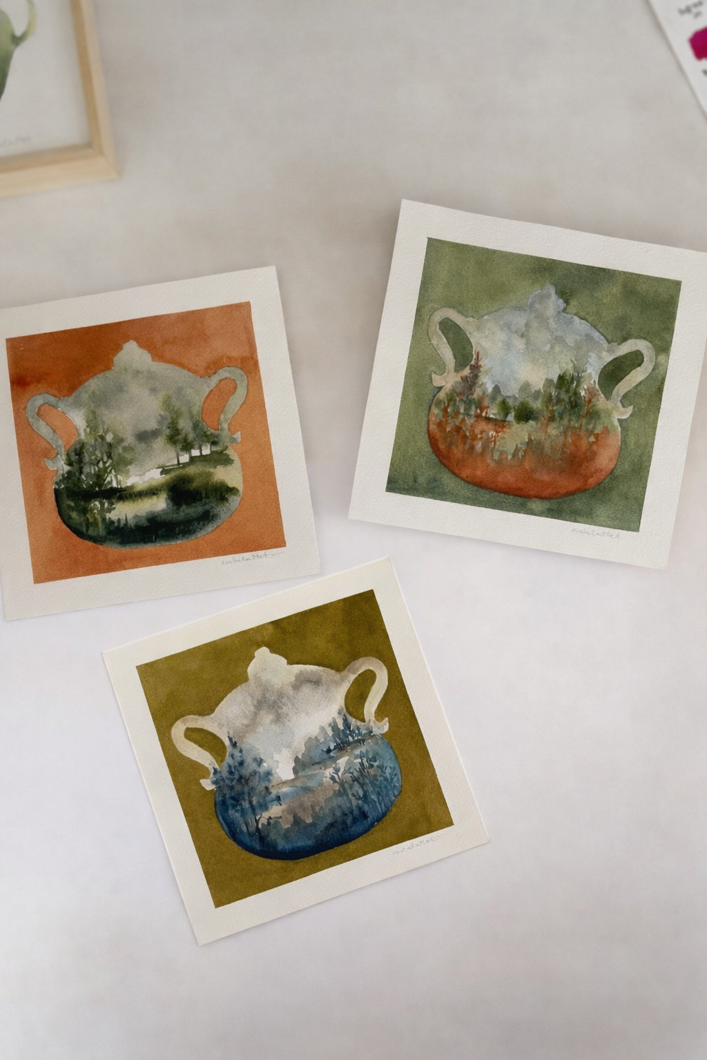 Dibujos pintados a mano de soperas antiguas para cuadros decorativos para la cocina o el comedor