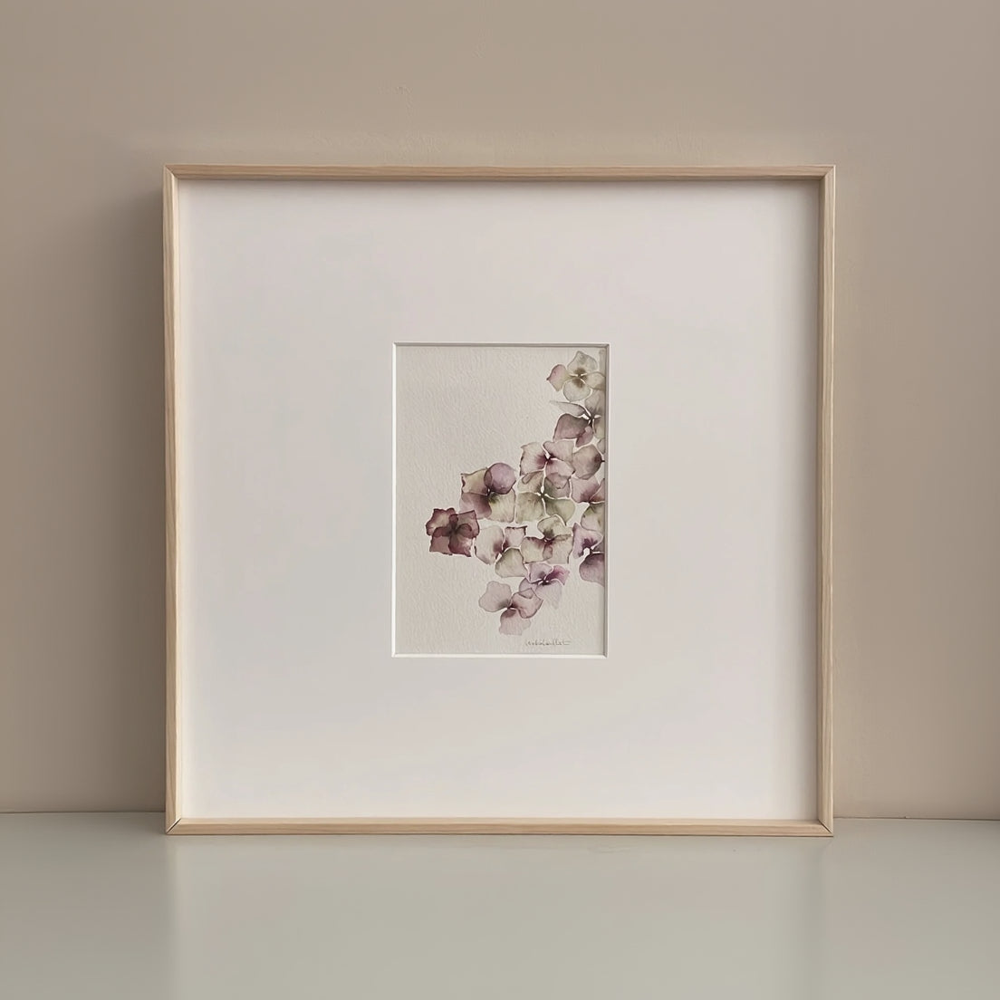 Cuadro decorativo flor Hortensia de colores rosados pintado a mano por Isabel Altet