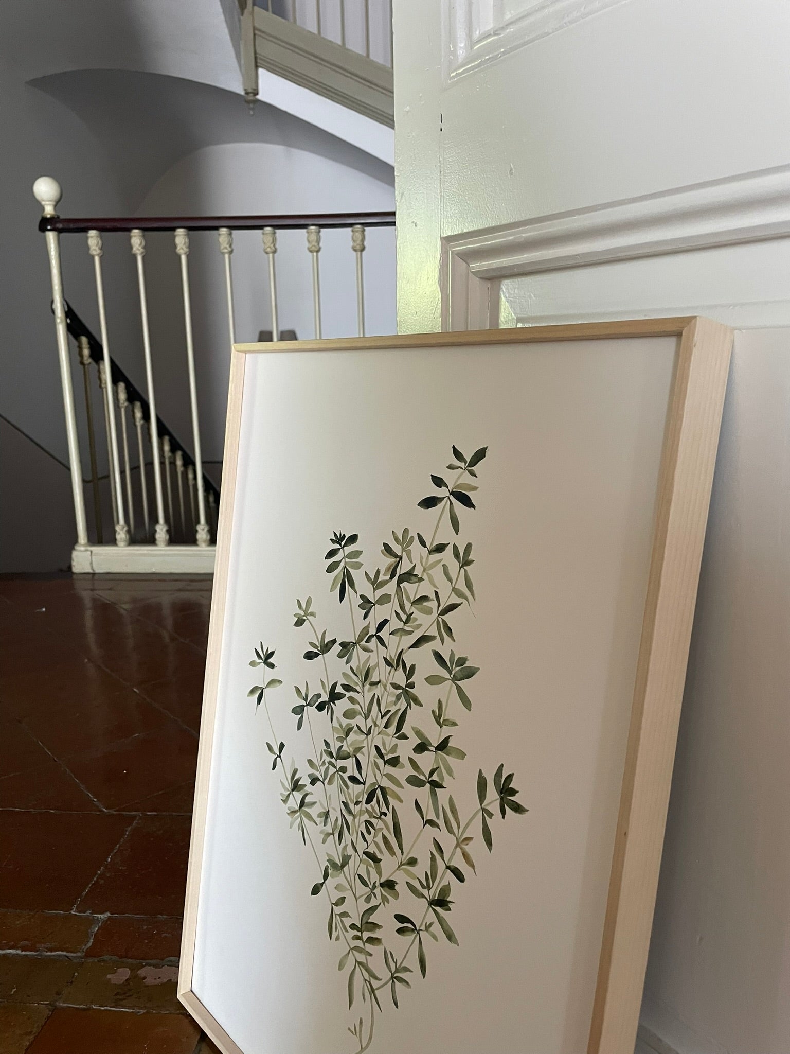 Cuadro decorativo hojas verdes botánico, lateral, hecho por Isabel Altet