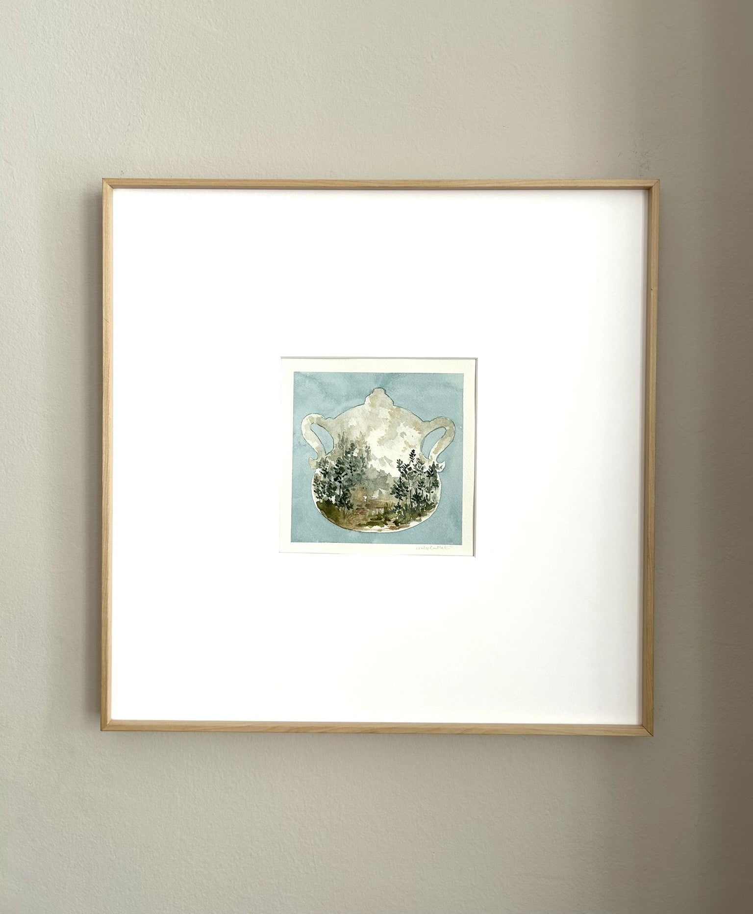 Cuadro para cocina o comedor, obra original de Isabel Altet de una sopera antigua en tonos azules y verdes