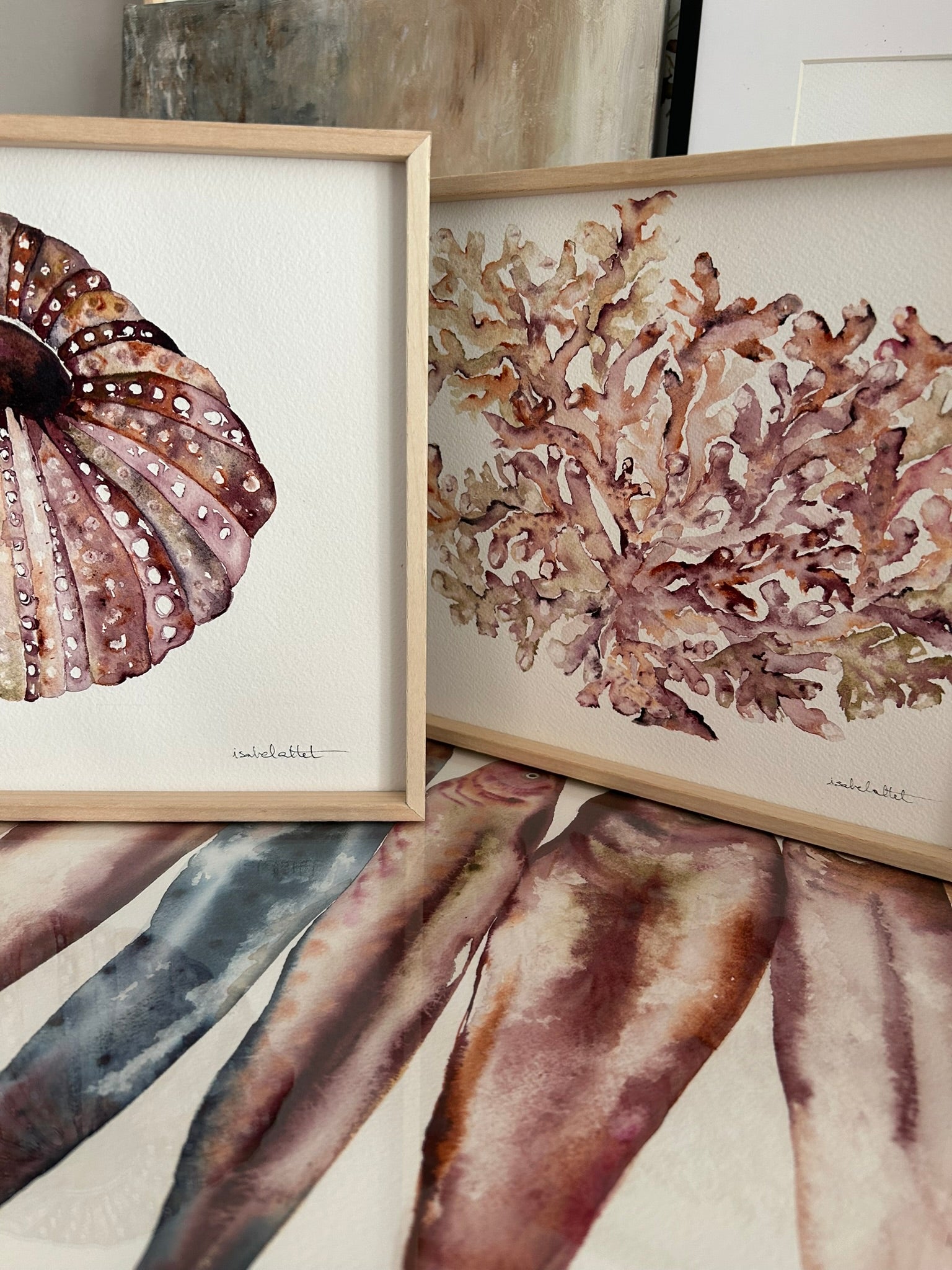 Pareja de cuadros con motivos marinos, originales, pintados por la artista Isabel Altet.