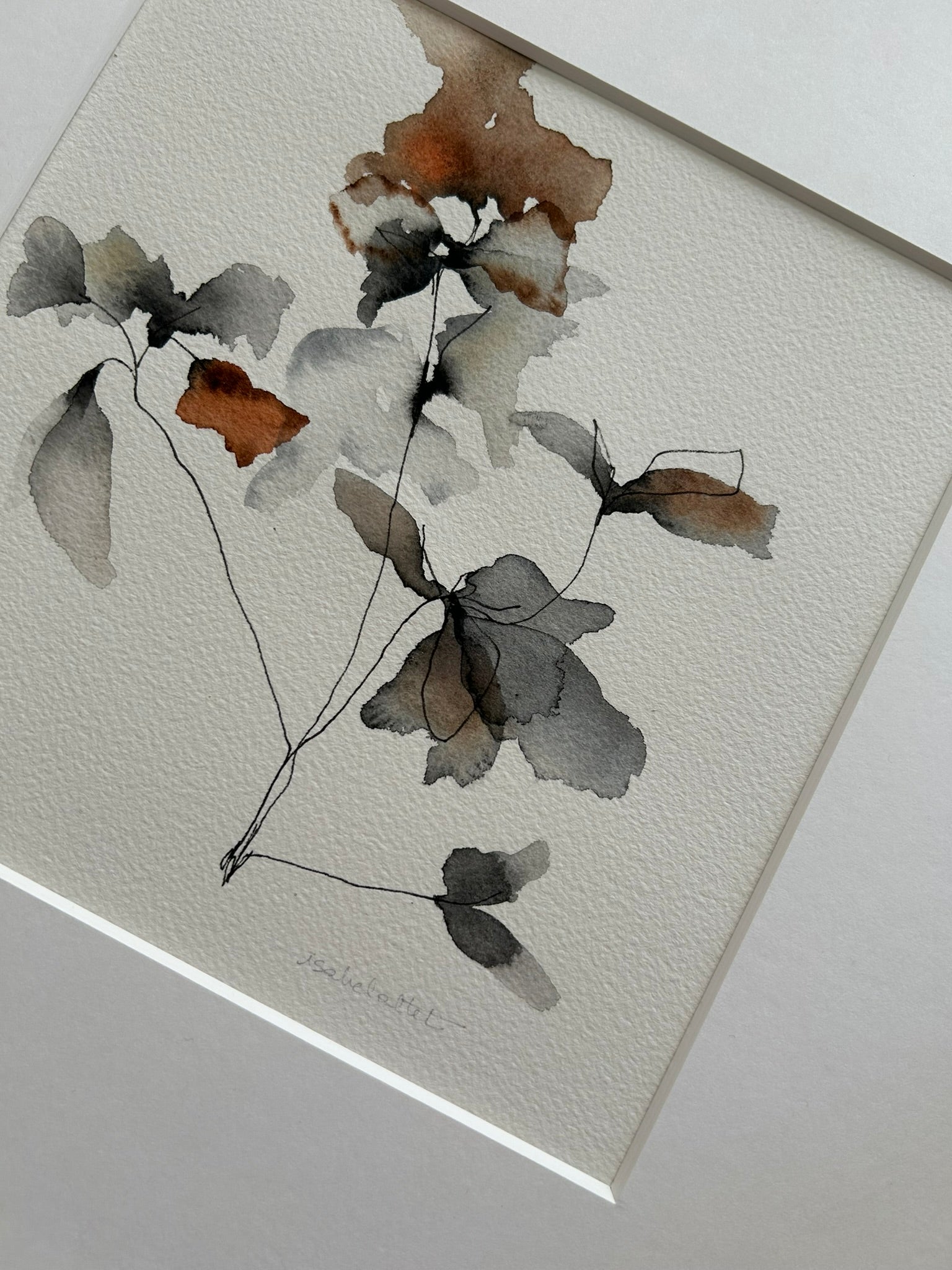 Detalle de las transparencias y pigmentos de una acuarela original de la serie Autumn